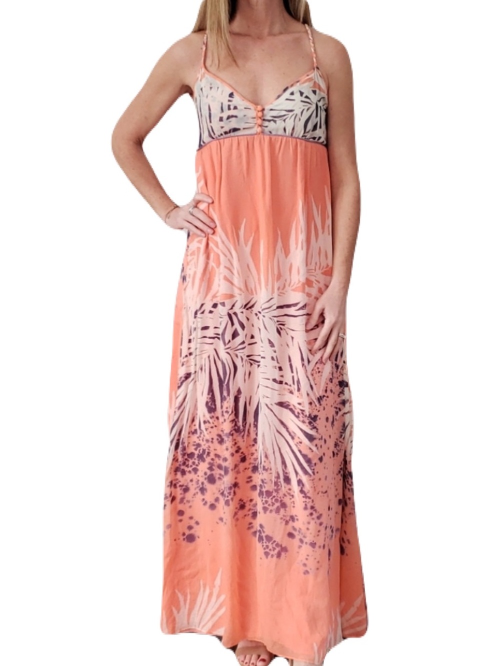 Guess by Marciano Orange Tropical Print Maxi Slip Dress S